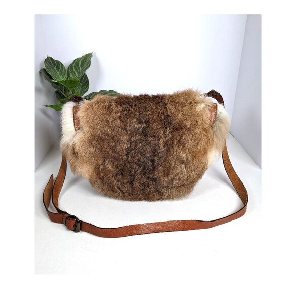 Vintage Patricia Nash Brown Leather & Rabbit Fur Saddle Bag Purse Crossbody - Picture 2 of 12